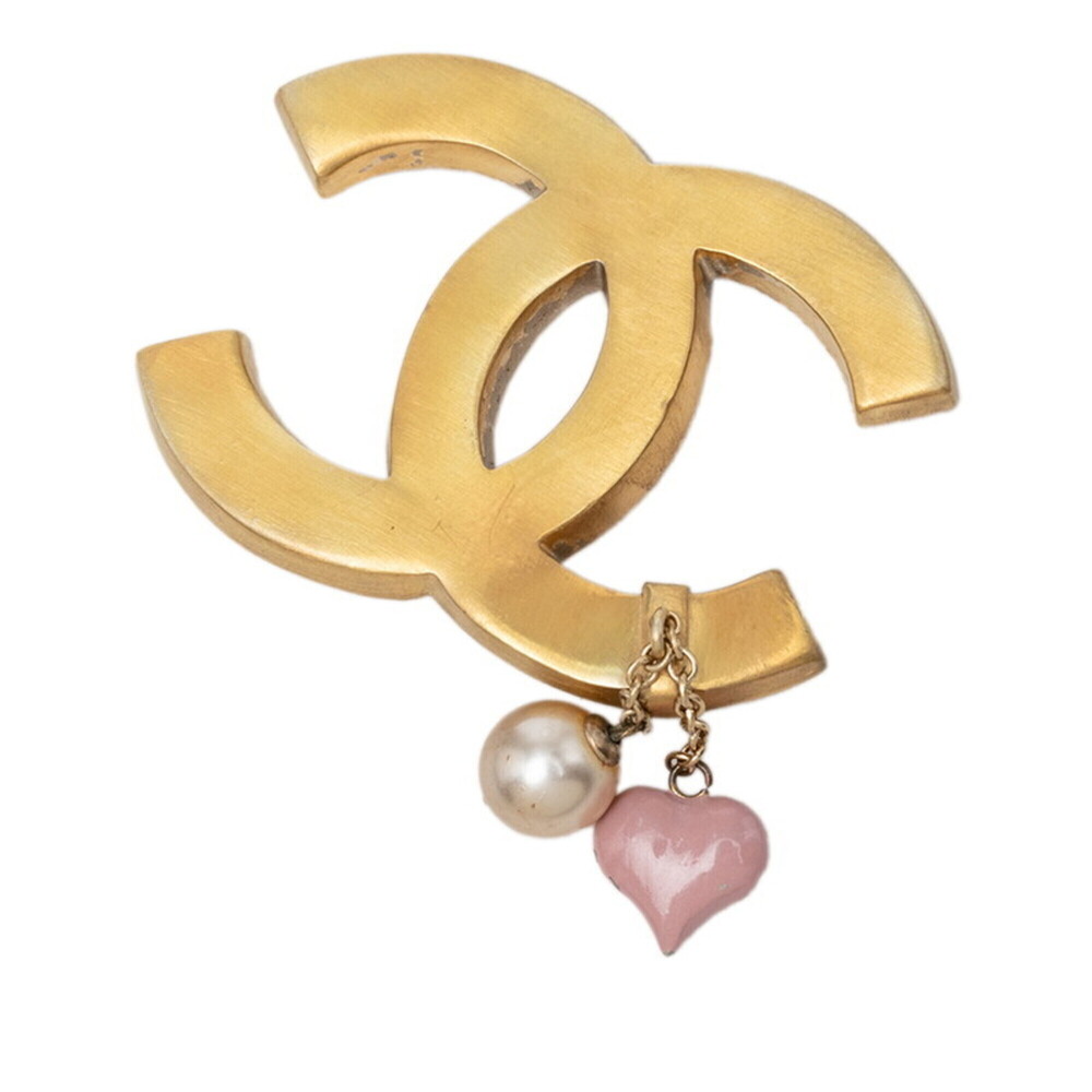 CHANEL Pink Pearl Logo Brooch